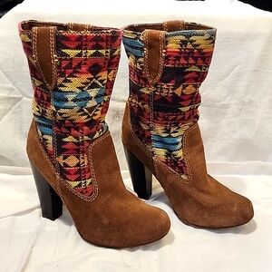 MIA Brown Suede Aztec Boots Size 8
